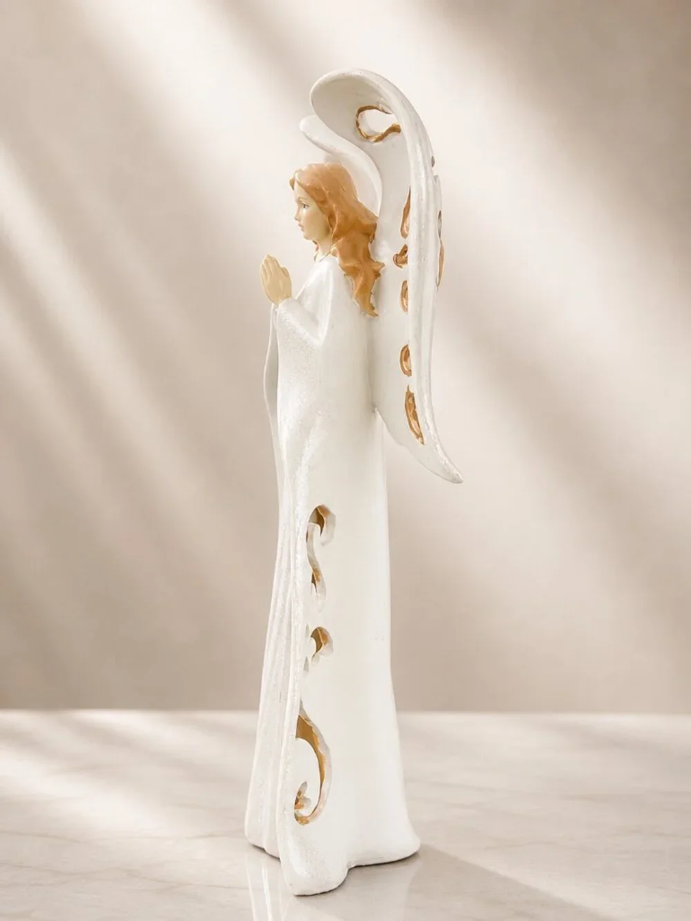 Jaimy WMG Angel Taper Candle Holder 11” White Gold Filigree NWOT Celestial Decor